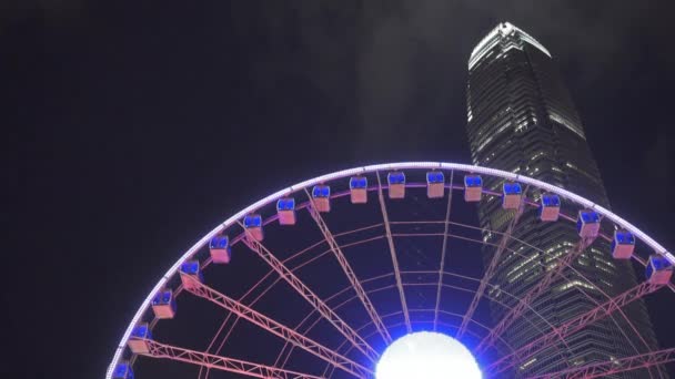 Ferris Wheel Hong Kongban Éjszaka — Stock videók