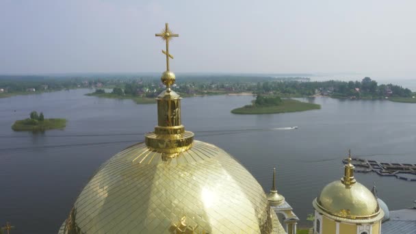 Letecký Pohled Pouště Nilo Stolobensky Nil Ortodoxní Klášter Jezero Seliger — Stock video