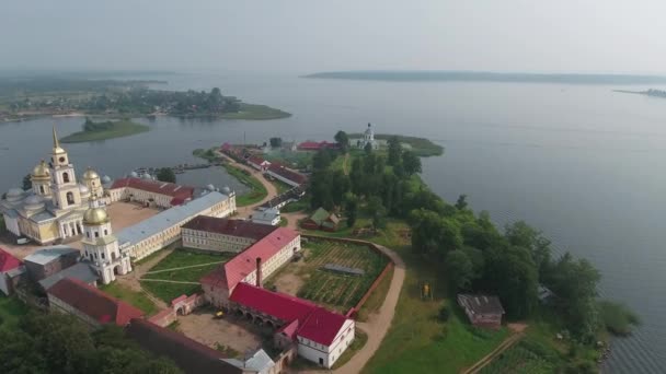 Вид Повітря Ніло Столобенські Ніл Пустелі Православний Монастир Озеро Селігер — стокове відео