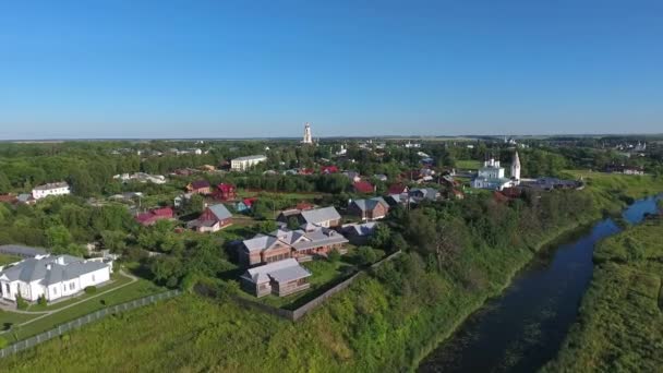 Повітряний Вид Річку Церкви Стародавнього Міста Суздаль Золоте Кільце Росія — стокове відео