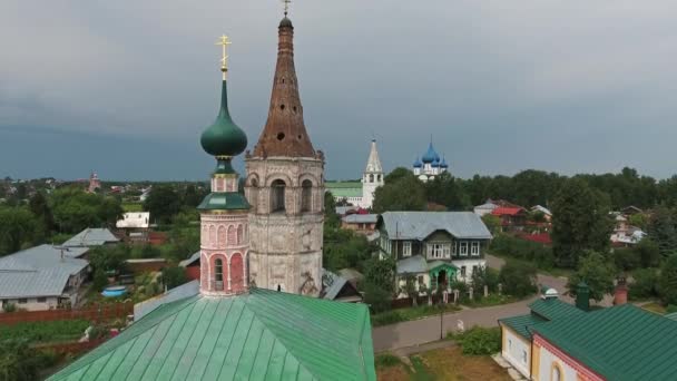 俄罗斯金环苏斯达尔古城圣尤提米乌斯修道院和波洛夫斯基修道院360度全景 — 图库视频影像