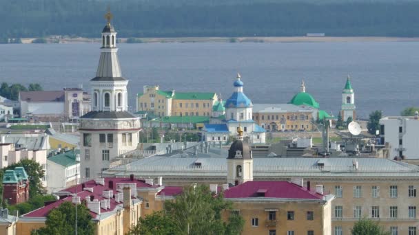 Widok Lotu Ptaka Miasto Cheboksary Nad Wołgą Rosja — Wideo stockowe