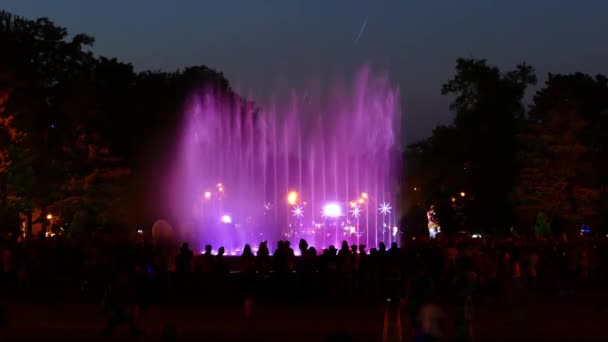 Hermosa Fuente Con Iluminación Cambiante Colores Timelapse — Vídeo de stock