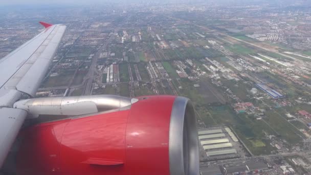 Luchtfoto Uitzicht Bangkok Stad Van Vliegend Vliegtuig — Stockvideo