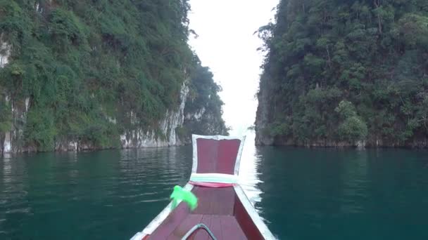 Cheow Lan Lake Moving Long Tail Boat Khao Sok National — Stock Video