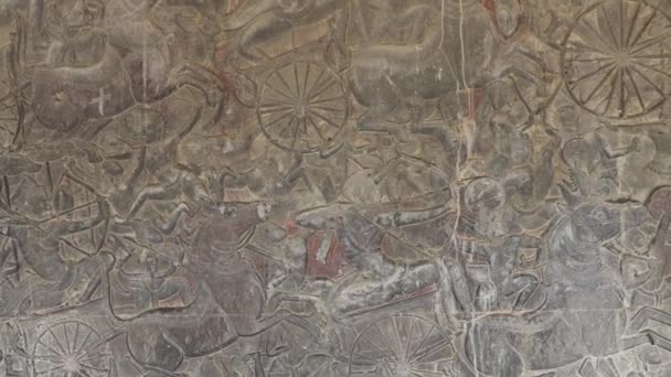 Bassorilievo Scultura Pietra Intorno Castello Angkor Wat Cambogia — Video Stock