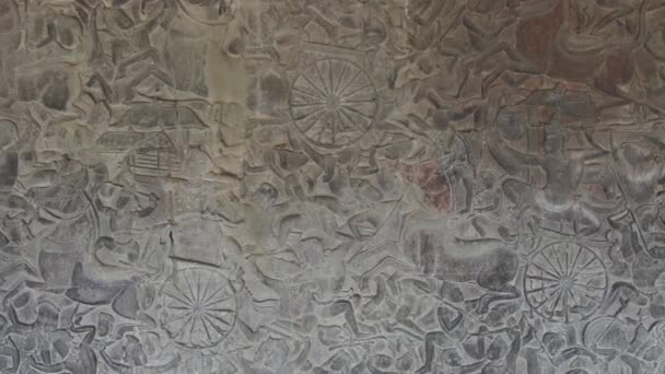 Барельєфний Камінь Вирізьблений Навколо Замку Ангкор Ват Камбоджа — стокове відео