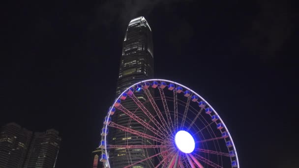 Rueda Fortuna Hong Kong Por Noche — Vídeos de Stock