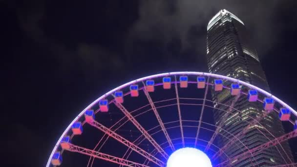 Ferris Wiel Hong Kong Nachts Timelapse — Stockvideo