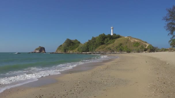 Starý Maják Bílá Písečná Pláž Ostrově Koh Lanta Yai Thajsko — Stock video