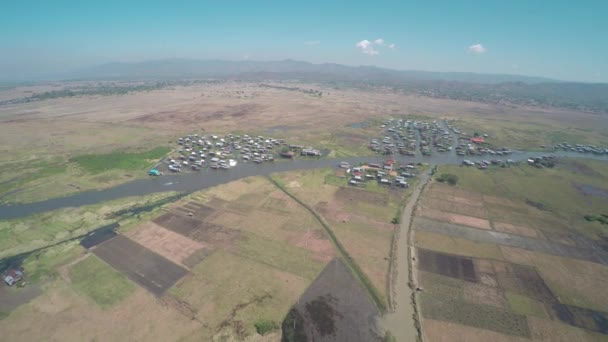 Вид Повітря Село Біля Озера Інл Янма Бірма — стокове відео