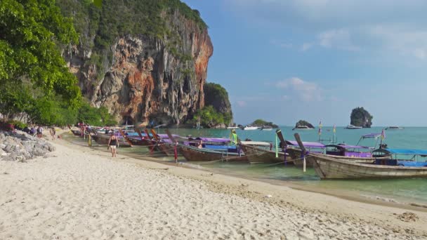 Tájkép Trópusi Stranddal Pranang Strand Sziklákkal Krabi Thaiföld — Stock videók