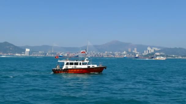 Barcos Balsa Porto Hong Kong Ponte Stonecutters — Vídeo de Stock