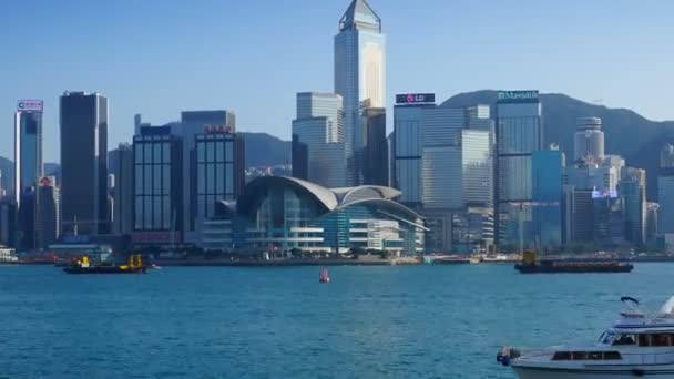Hongkong Victoria Harbour Och Hong Kong Central Zoom Timelapse — Stockvideo