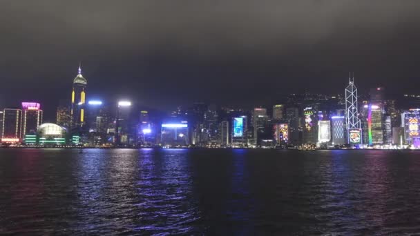 Hong Kong Night Victoria Harbour Hong Kong Central Pan View — Stock Video