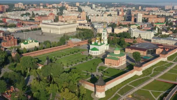 Lotnisko Widokiem Kreml Tula Katedra Objawienia Pańskiego Centrum Miasta — Wideo stockowe