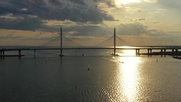 Vista Aerea Del Ponte Cablato San Pietroburgo Durante Tramonto — Video Stock