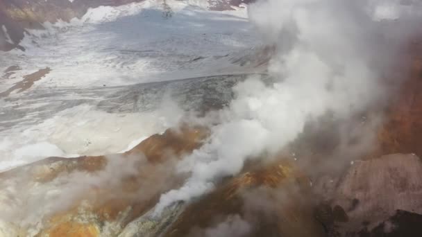 Aerial View Fumaroles Crater Active Mutnovsky Volcano Kamchatka Russia — Stock Video