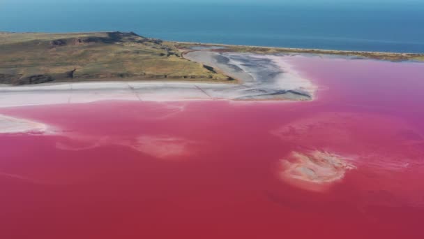 Azov Denizi Yakınlarındaki Pembe Gölün Havadan Görünüşü Karalarsky Parkı Ndaki — Stok video