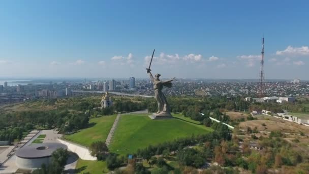 Aerial View Monument Motherland Calls Mamayev Kurgan Memorial Complex Volgograd — Stock Video