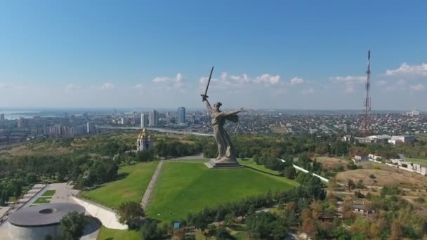 Aerial View Monument Motherland Calls Mamayev Kurgan Memorial Complex Volgograd — Stock Video