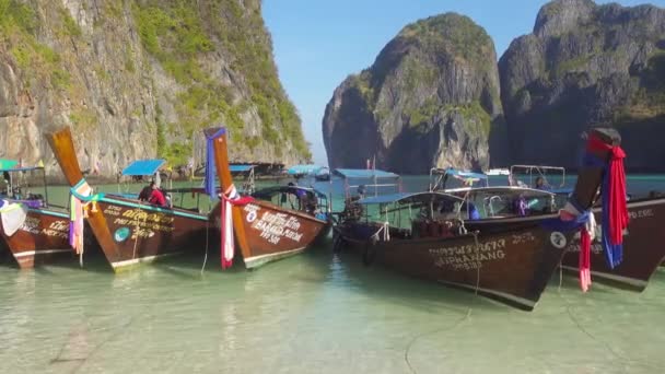 Phi Phi Krabi Thailand Circa Feb 2016 Long Tail Boats — Stock video