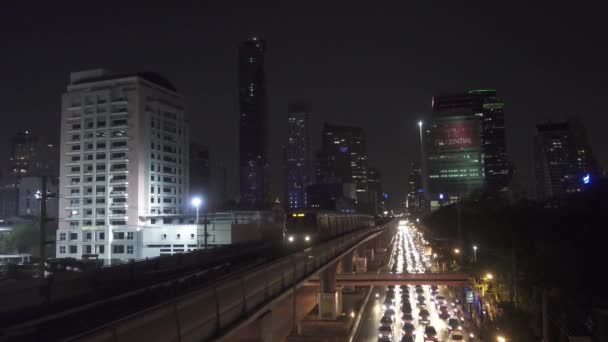 Bangkok Thailand Circa Feb 2016 Nachts Fährt Der Bts Sky — Stockvideo