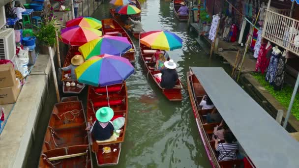 Bangkok Thailand Circa Jan 2017 Damnoen Saduak Плаваючий Ринок Місцеві — стокове відео