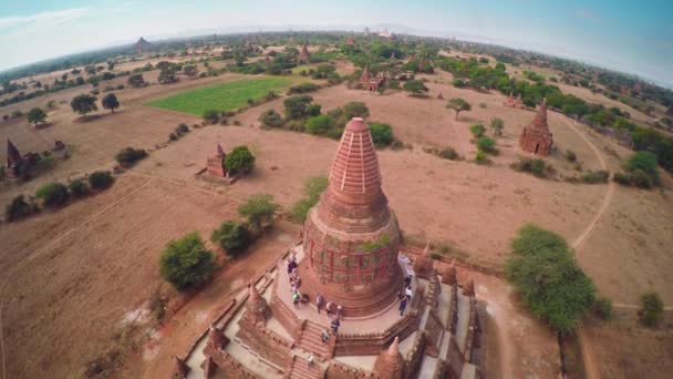 Bagan Myanmar Січня 2016 Політ Над Пагодою Туристами Храмами Багані — стокове відео