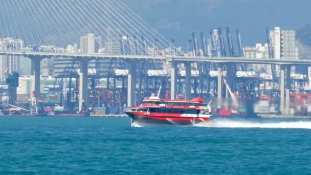 Hong Kong China Februarie 2016 Barca Feribot Mare Viteză Portul — Videoclip de stoc