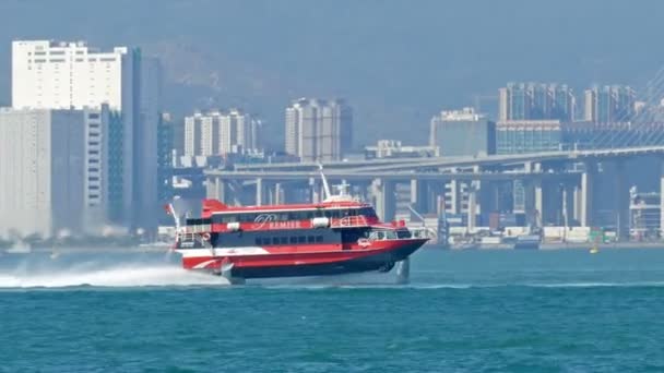 Hong Kong China February 2016 Швидкісний Поромний Човен Гавані Гонконгу — стокове відео
