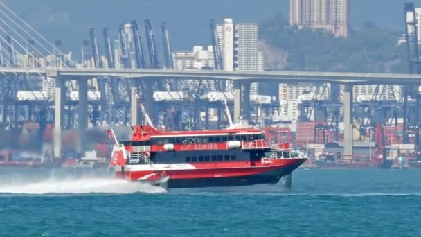 Hong Kong Chine Février 2016 Bateau Grande Vitesse Dans Port — Video