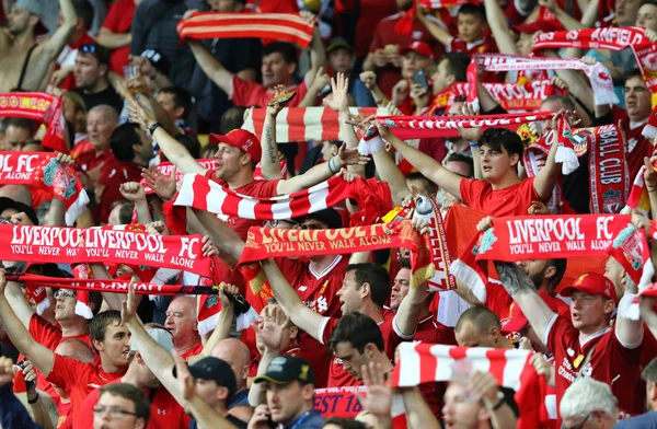 Kijów Ukraina Maja 2018 Kibiców Liverpoolu Pokazać Swoje Poparcie Uefa — Zdjęcie stockowe