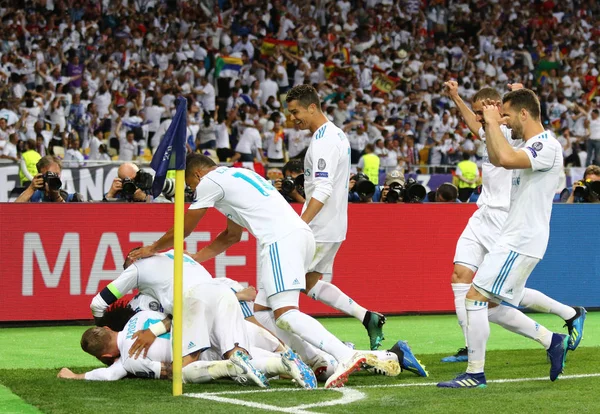 Kyiv Ucrania Mayo 2018 Jugadores Del Real Madrid Celebran Después —  Fotos de Stock