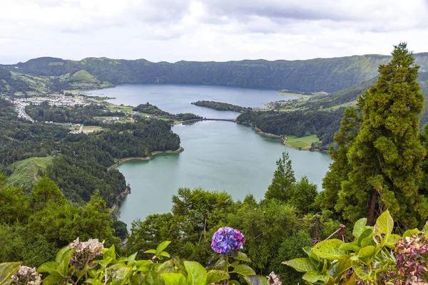 Живописный Вид Озеро Sete Cidades Озеро Семи Городов Озеро Вулканического — стоковое фото