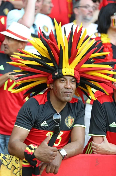 Nicea Francja Czerwca 2016 Belgijski Fan Pokazuje Jego Wsparcie Podczas — Zdjęcie stockowe
