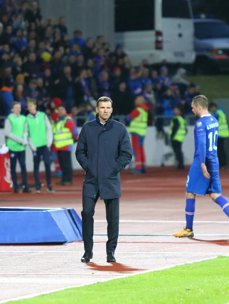 Reykjavik Island September 2017 Der Cheftrainer Der Ukrainischen Fußballnationalmannschaft Andrij — Stockfoto