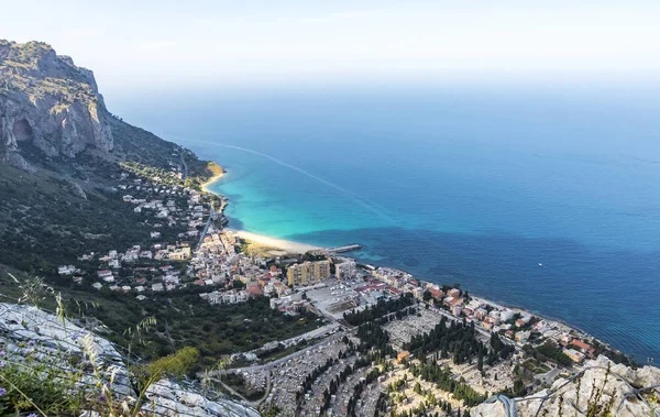 Havadan Görünümü Vergine Maria Beach Palermo Şehir Sicilya Talya Altın — Stok fotoğraf