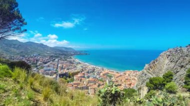 Cefalu şehir, Sicilya, İtalya'nın panoramik havadan görünümü