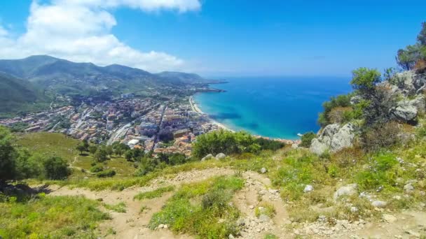 Panoramisch luchtfoto van Cefalu city, Sicilië, Italië — Stockvideo