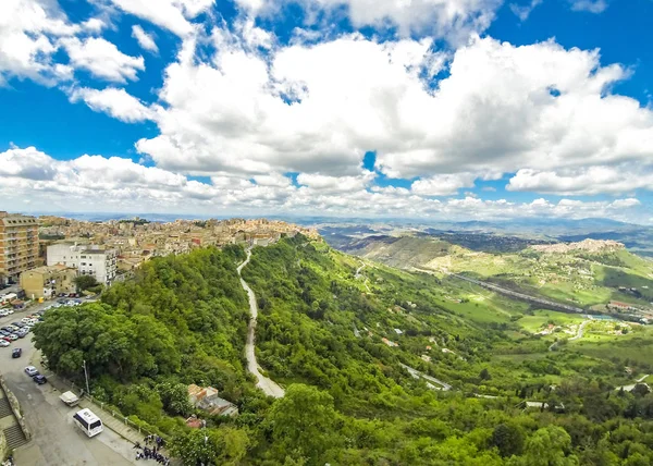Luchtfoto Van Enna Oude Stad Sicilië Italië Enna Een Stad — Stockfoto