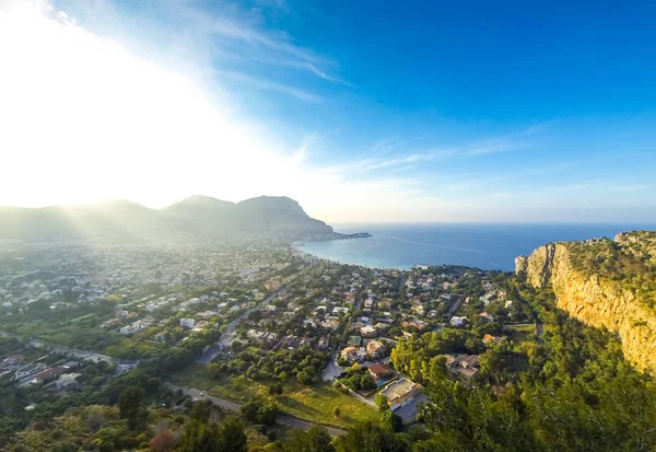 Vista Aerea Panoramica Serale Sulla Spiaggia Mondello Palermo Sicilia Italia — Foto Stock