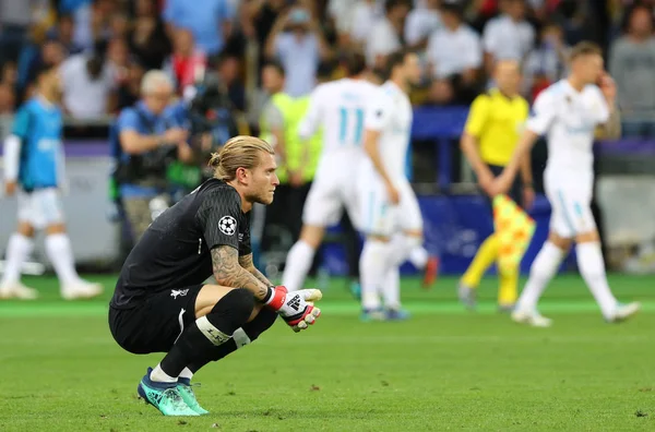 Kyiv Ukraine Maio 2018 Goleiro Loris Karius Liverpool Reage Depois — Fotografia de Stock