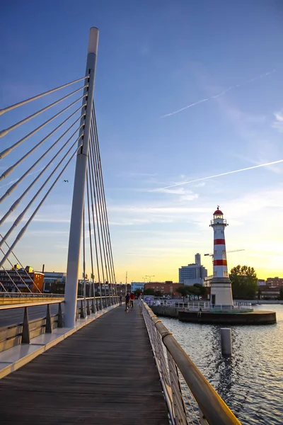 Alter Leuchtturm Der Oresundstraße Malmö Stadthafen Schweden Achteckiger Leuchtturm Eingang — Stockfoto