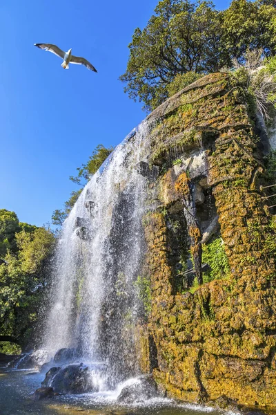 Scenic view of waterfall in Castle Hill Park (Parc de la Colline du Chateau) in City of Nice, French riviera, France