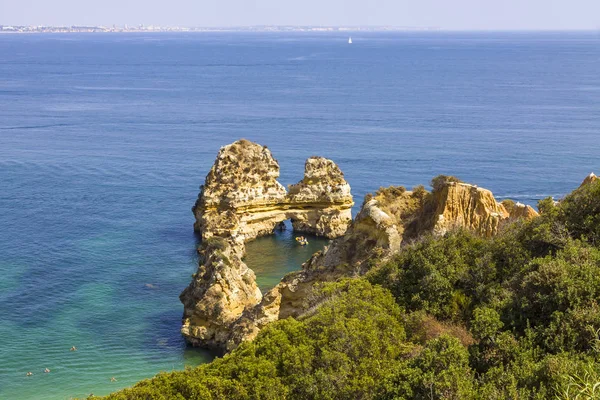 Veduta Pittoresca Della Spiaggia Praia Camilo Lagos Algarve Portogallo Praia — Foto Stock