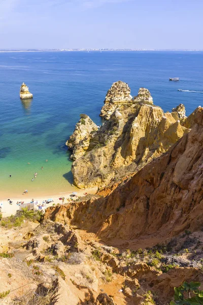 Veduta Pittoresca Della Spiaggia Praia Camilo Lagos Algarve Portogallo Praia — Foto Stock