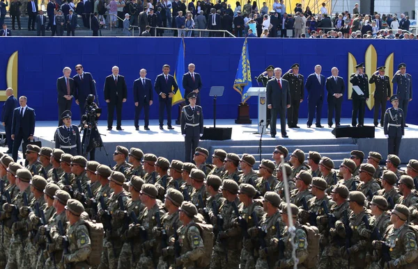 Kiev Ukrajna 2018 Augusztus Ukrán Katonák Vesznek Részt Katonai Parade — Stock Fotó