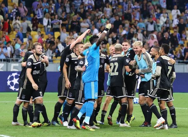 Kyiv Ukraine Agosto 2018 Jogadores Afc Ajax Comemoram Alcance Fase — Fotografia de Stock