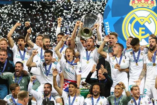 Kyiv Ukraine May 2018 Real Madrid Players Celebrate Winning Uefa — Stock Photo, Image